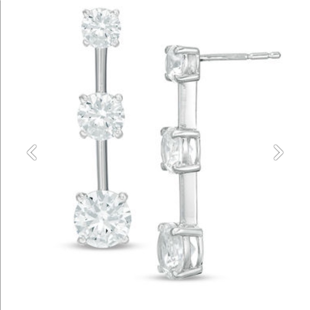Zales a Three Stone Drop Earrings in Sterling Silver